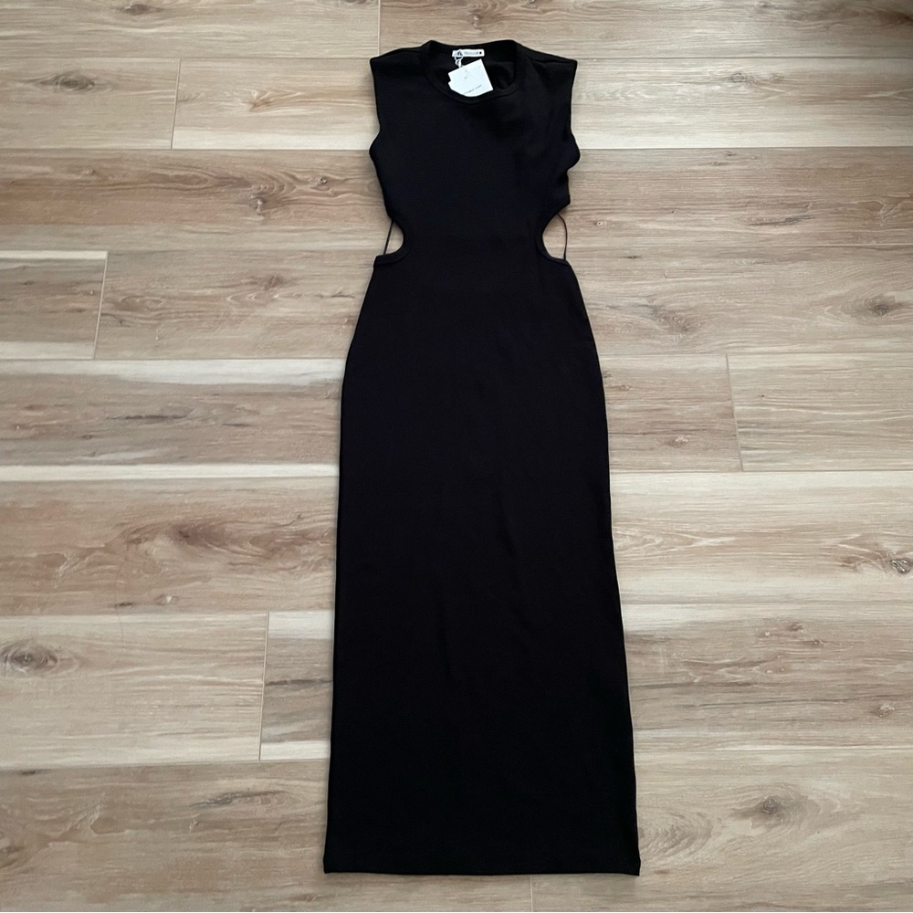 Zara Black long stretch side cut outs Dress